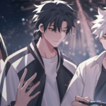 Ilustração em estilo anime com três personagens de Link Click em primeiro plano, em uma noite com neve e luzes desfocadas ao fundo, transmitindo suspense e tensão emocional.