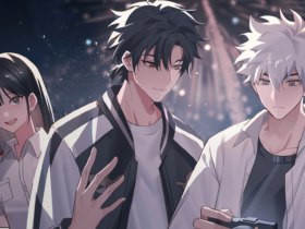 Ilustração em estilo anime com três personagens de Link Click em primeiro plano, em uma noite com neve e luzes desfocadas ao fundo, transmitindo suspense e tensão emocional.