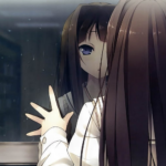 Personagem de anime em close, olhando para o próprio reflexo em uma superfície escura, com expressão séria e introspectiva, simbolizando memória, ansiedade e autoconhecimento.