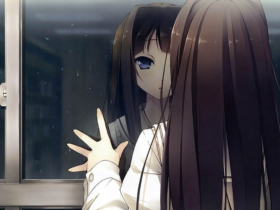 Personagem de anime em close, olhando para o próprio reflexo em uma superfície escura, com expressão séria e introspectiva, simbolizando memória, ansiedade e autoconhecimento.