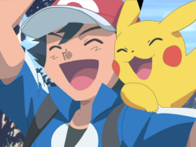 Ash Ketchum ao lado de Pikachu com expressão determinada, prontos para enfrentar mais uma batalha no universo de Pokémon.