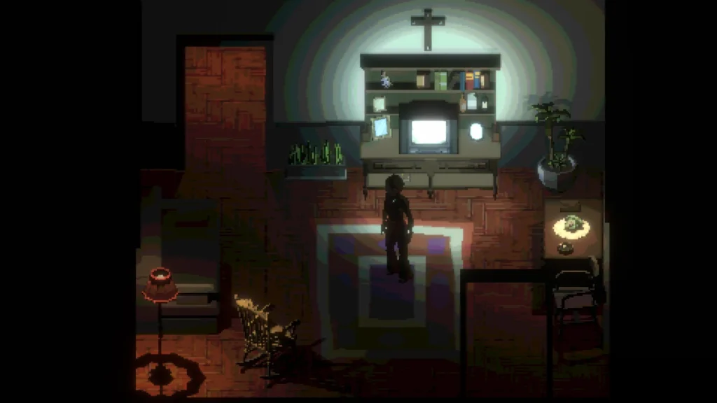 Screenshot de Subversive Memories da sala de estar dos avós de Renata.