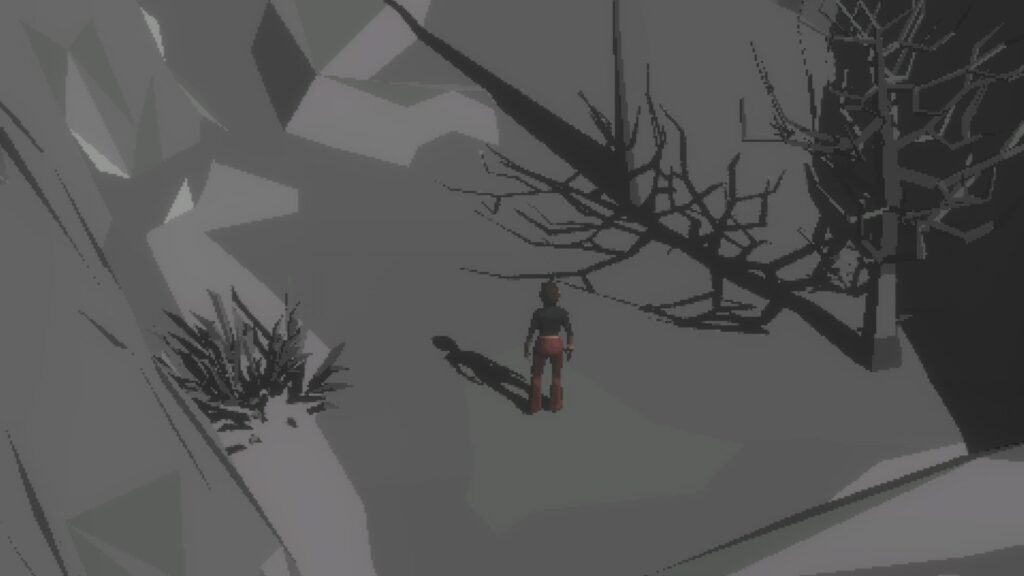 Screenshot Subversive Memories - Renata andando por cenário cinza.