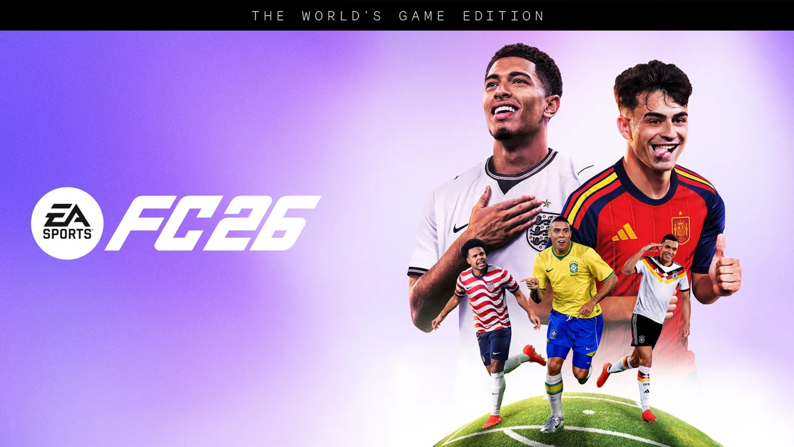 Arte oficial de EA Sports FC 26 The World's Game Edition com atletas internacionais.