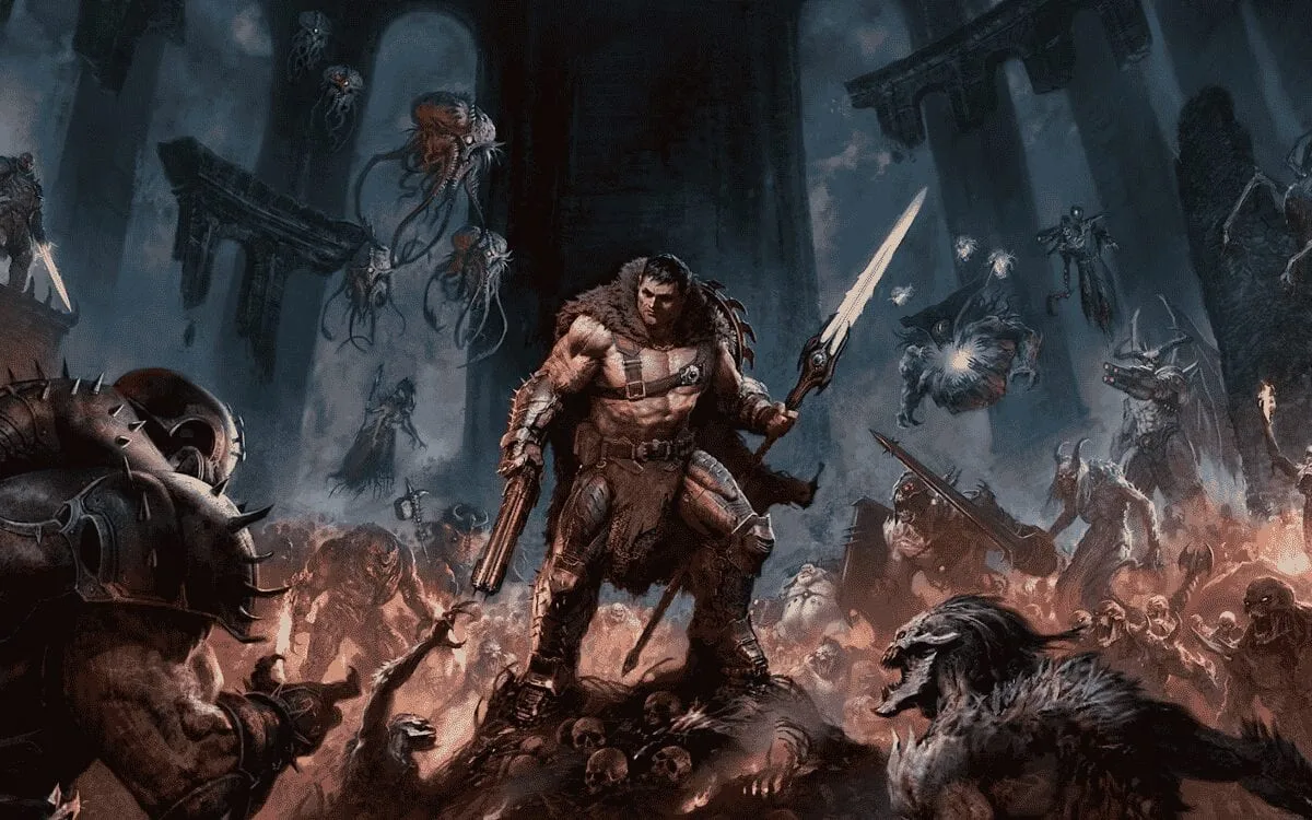 Arte da expansão Revelations para DOOM: The Dark Ages com nova arma Chain Spear