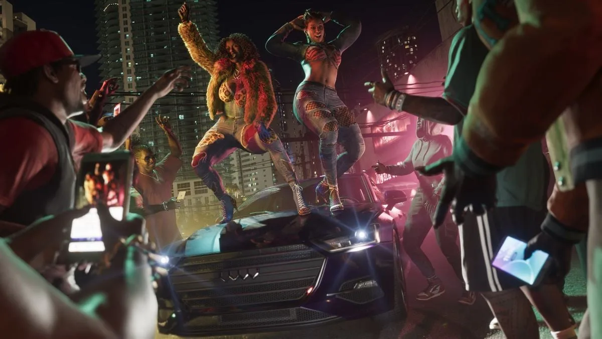 Arte oficial de GTA 6 com detalhes da cidade e personagem principal