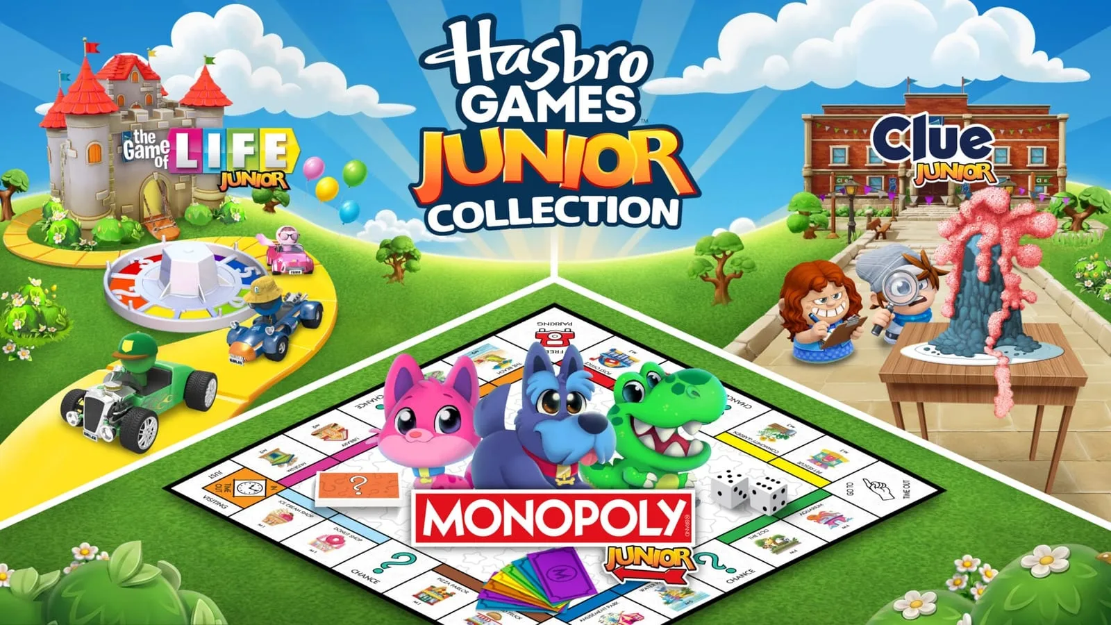 Arte oficial de Hasbro Games Junior Collection mostrando personagens dos jogos