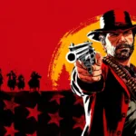 Arte oficial de Red Dead Redemption 2 destacando o personagem principal no cenário do Velho Oeste