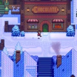 Arte oficial do jogo Haunted Chocolatier com visual pixelado em estilo top-down