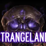 Arte oficial do jogo Strangeland no Nintendo Switch mostrando uma figura sombria e cenário de terror psicológico