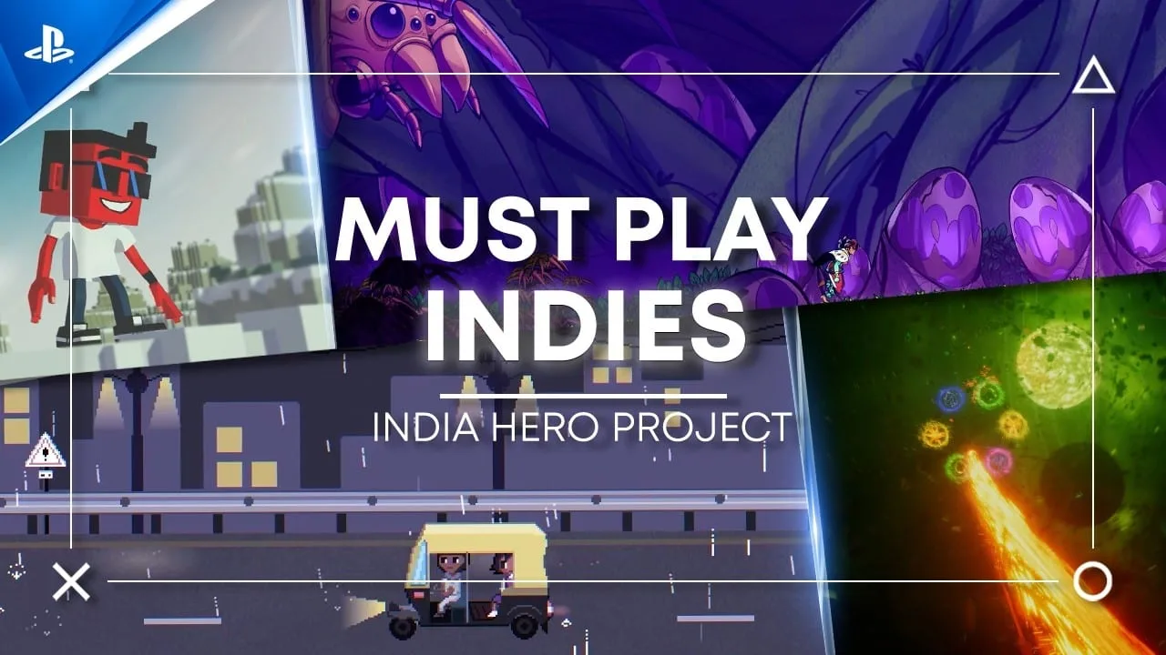 Arte promocional do India Hero Project para PS5 apresentando jogos indie