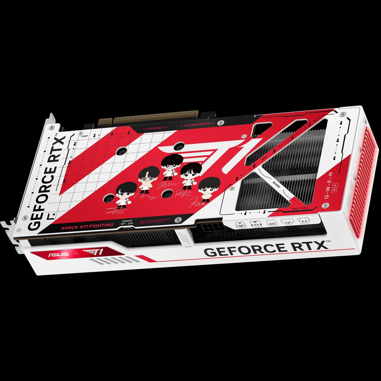 Backplate personalizado da ASUS RTX 5070 T1 Edition com os retratos dos jogadores T1