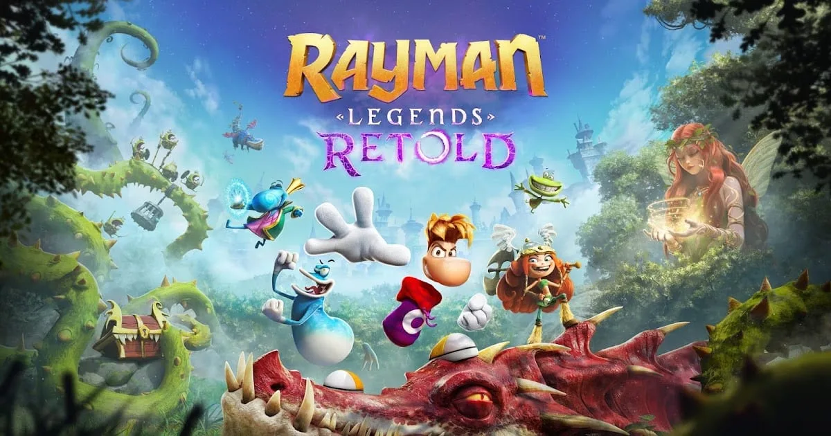 Capa oficial do jogo Rayman Legends Retold mostrando os personagens principais em arte 3D