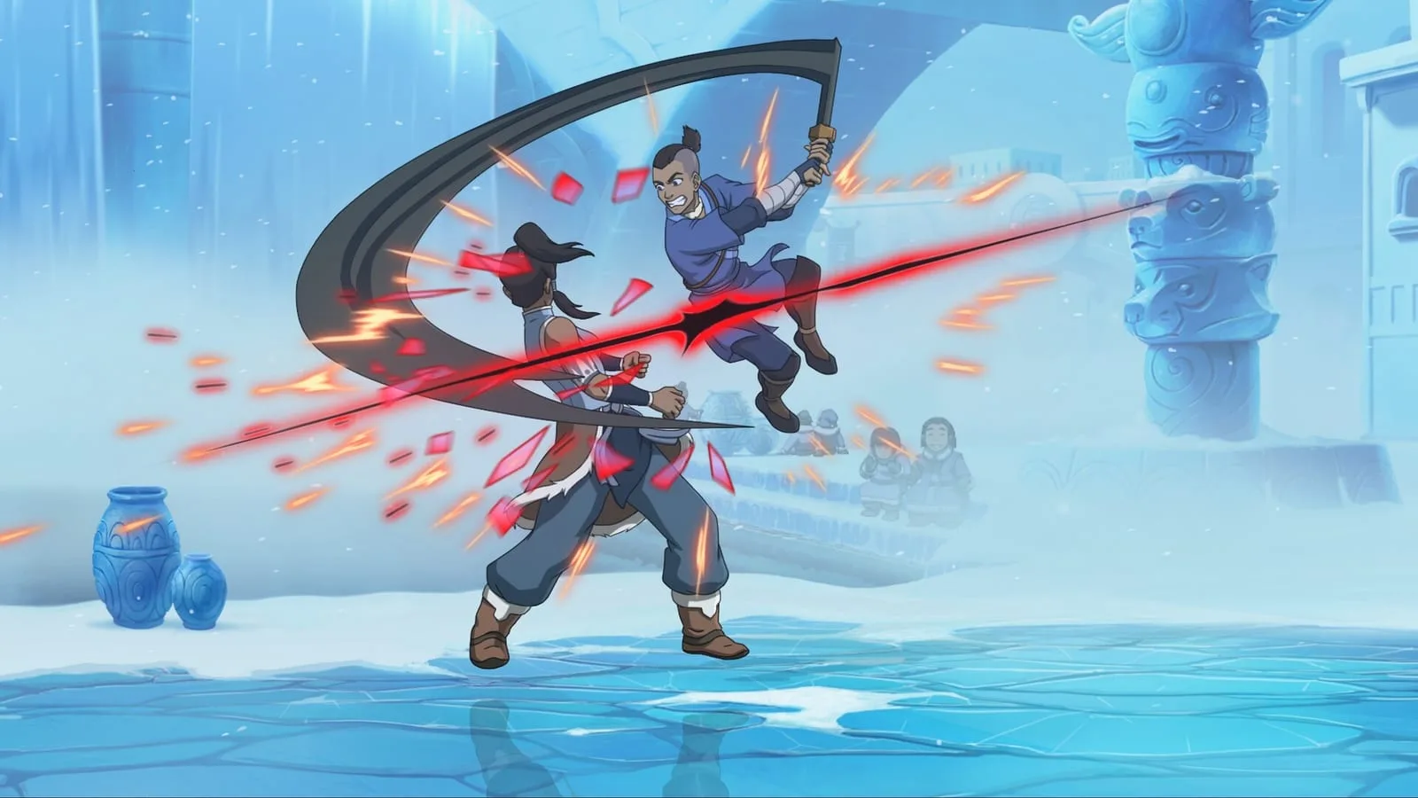 Cena de combate em Avatar Legends: The Fighting Game para PS5 com personagens em ação