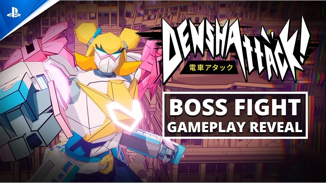 Cena do gameplay de Denshattack! mostrando uma luta contra chefe no PS5