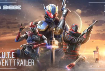 Cena do gameplay trailer de M.U.T.E Protocol: Flesh & Metal em Rainbow Six Siege mostrando operadores e equipamentos táticos