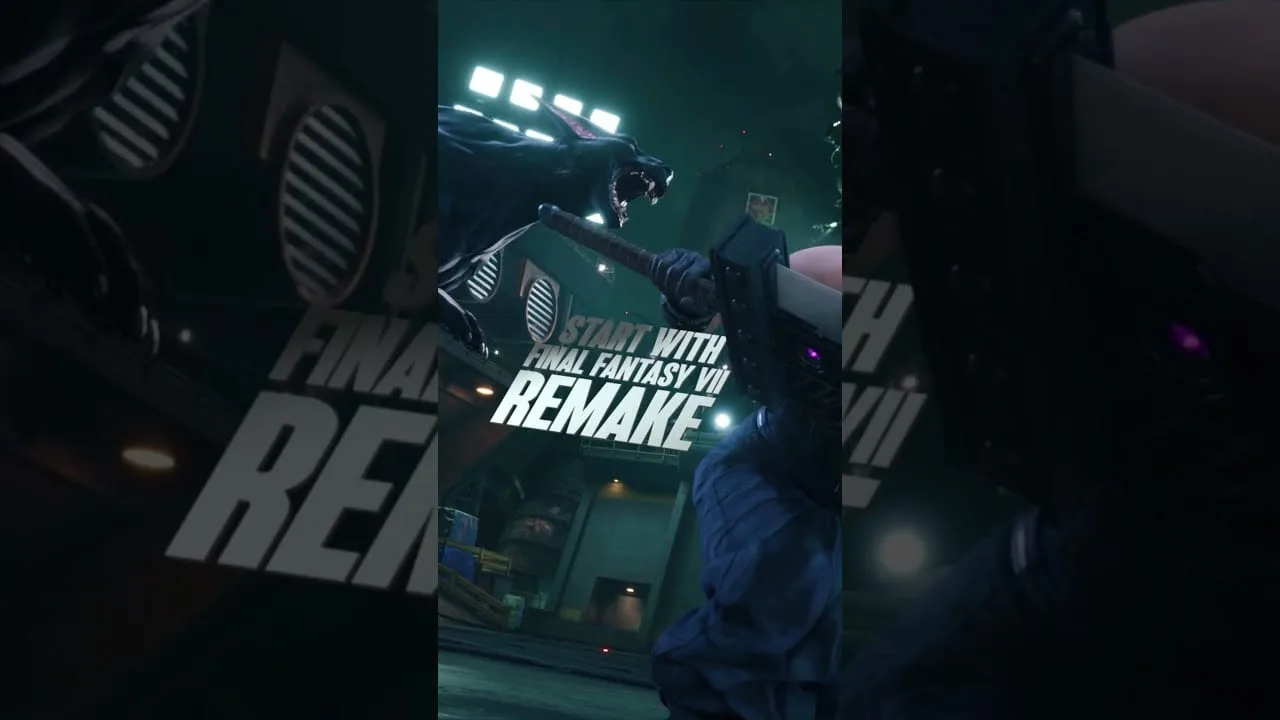 Cena do teaser de Final Fantasy VII Revelation com personagens em fundo escuro