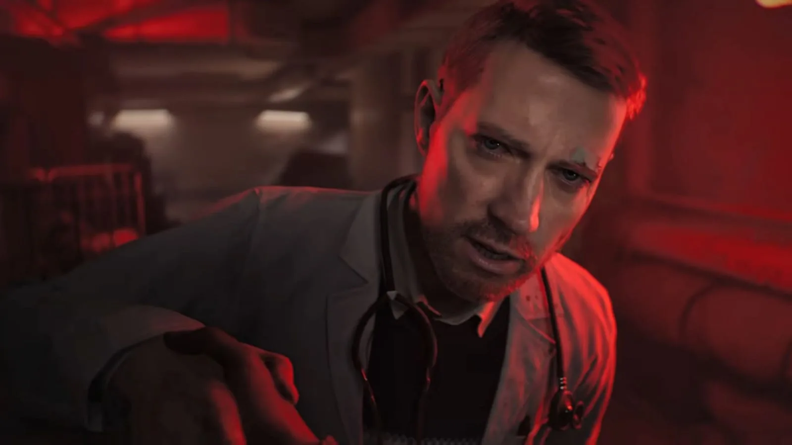 Cena do trailer de Ill mostrando o clima sombrio e gore horror do jogo