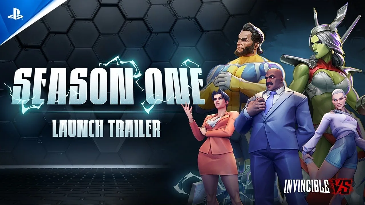 Cena do trailer do DLC 1 de Invincible VS mostrando personagens Universa e The Immortal no PS5