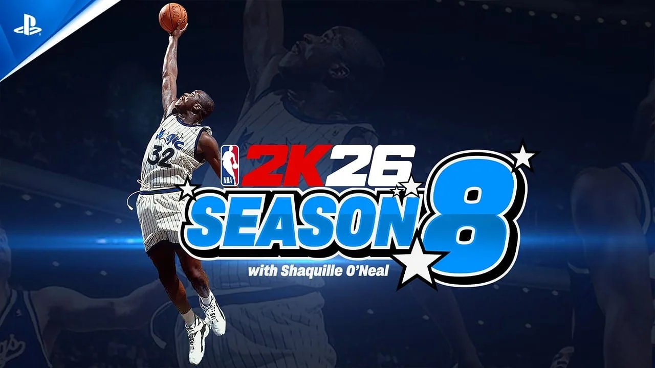 Cena do trailer oficial da Season 8 de NBA 2K26 mostrando jogadores em ação em quadra