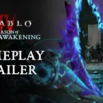 Cena do trailer oficial de Diablo IV Season of Death Awakening mostrando uma batalha intensa em ambiente sombrio