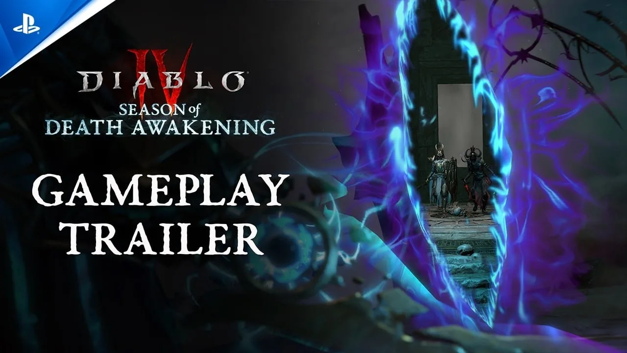 Cena do trailer oficial de Diablo IV Season of Death Awakening mostrando uma batalha intensa em ambiente sombrio