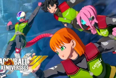 Cena do trailer oficial de Dragon Ball Xenoverse 3 mostrando Bulma e Gamma 1 em West City
