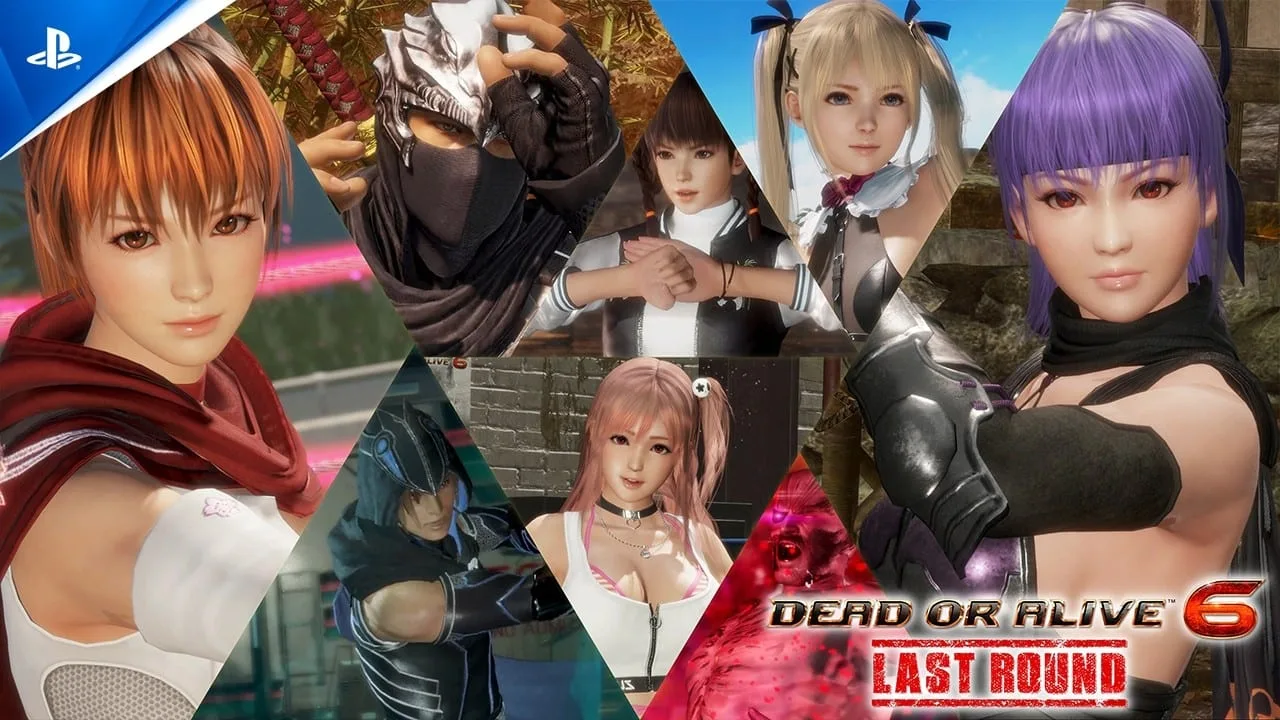 Cena do trailer oficial de lançamento de Dead or Alive 6 Last Round no PS5 mostrando personagens em combate