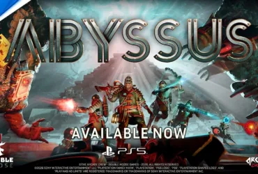 Cena do trailer oficial de lançamento do jogo Abyssus para PS5 mostrando combate em ambiente sombrio