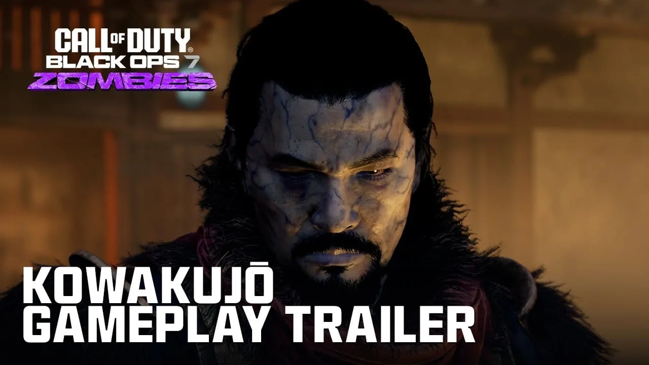 Cena do trailer oficial do modo Kowakujō Zombies em Call of Duty: Black Ops 7 com Oni e Hellhounds