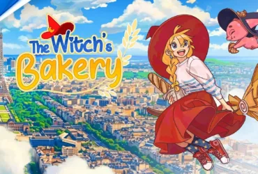 Cena oficial do trailer de lançamento de The Witch's Bakery para PS5 mostrando confeitaria mágica