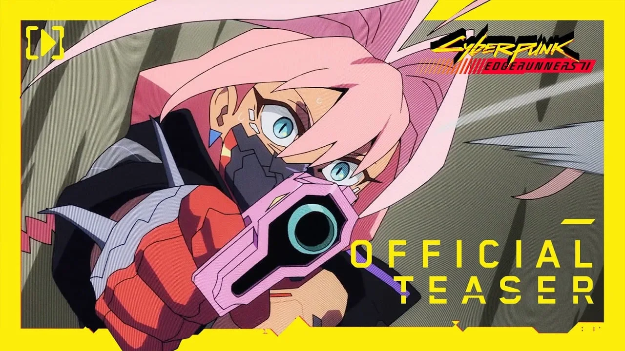 Cenas do teaser de Cyberpunk: Edgerunners 2 com visual neon e personagens futuristas
