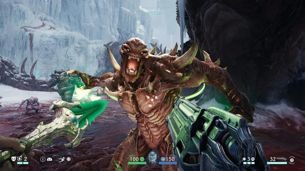 Comparação do visual com e sem PSSR 2 no PS5 Pro em DOOM: The Dark Ages