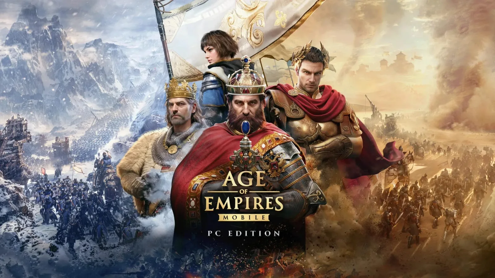 Imagem oficial de Age of Empires Mobile PC Edition mostrando uma batalha estratégica