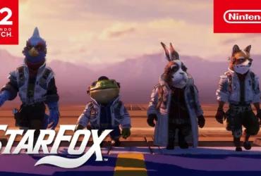 Imagem oficial do trailer de lançamento de Star Fox para Nintendo Switch 2 mostrando a nave espacial de Fox McCloud em combate