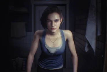 Jill Valentine refletida em vidro no jogo Resident Evil 3 Remake