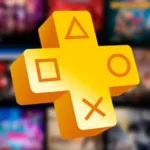 Logo da PlayStation Plus com fundo azul e brilhos