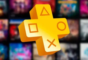 Logo da PlayStation Plus com fundo azul e brilhos
