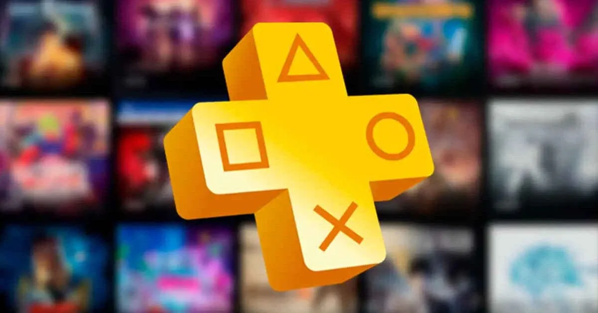 Logo da PlayStation Plus com fundo azul e brilhos