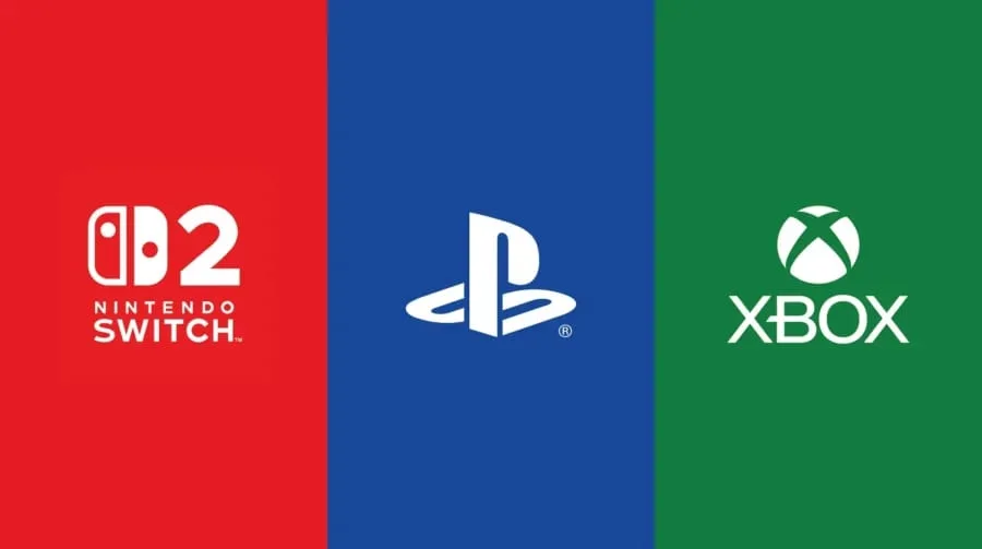 Logos da Nintendo, Sony e Microsoft representando mercado de games