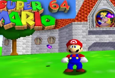 Super Mario 64 rodando no Nintendo 64, representando revolução dos jogos 3D