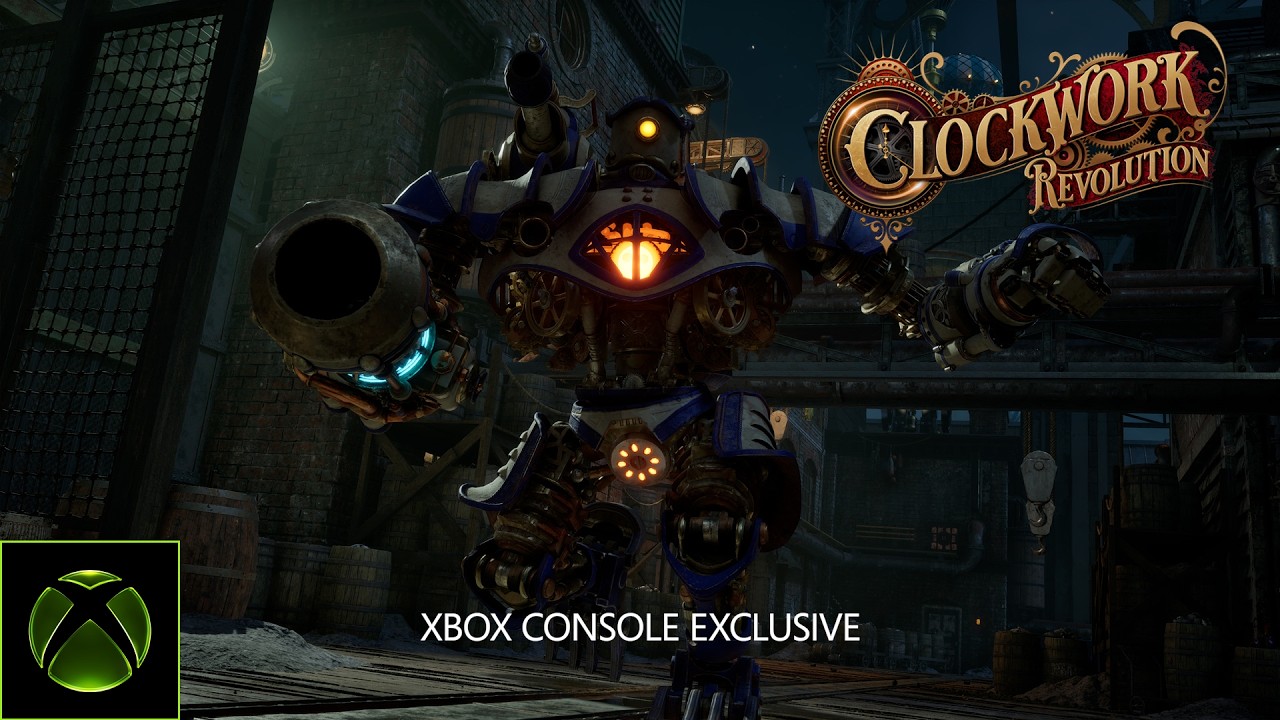 Arte oficial de Clockwork Revolution, RPG steampunk exclusivo de console Xbox.