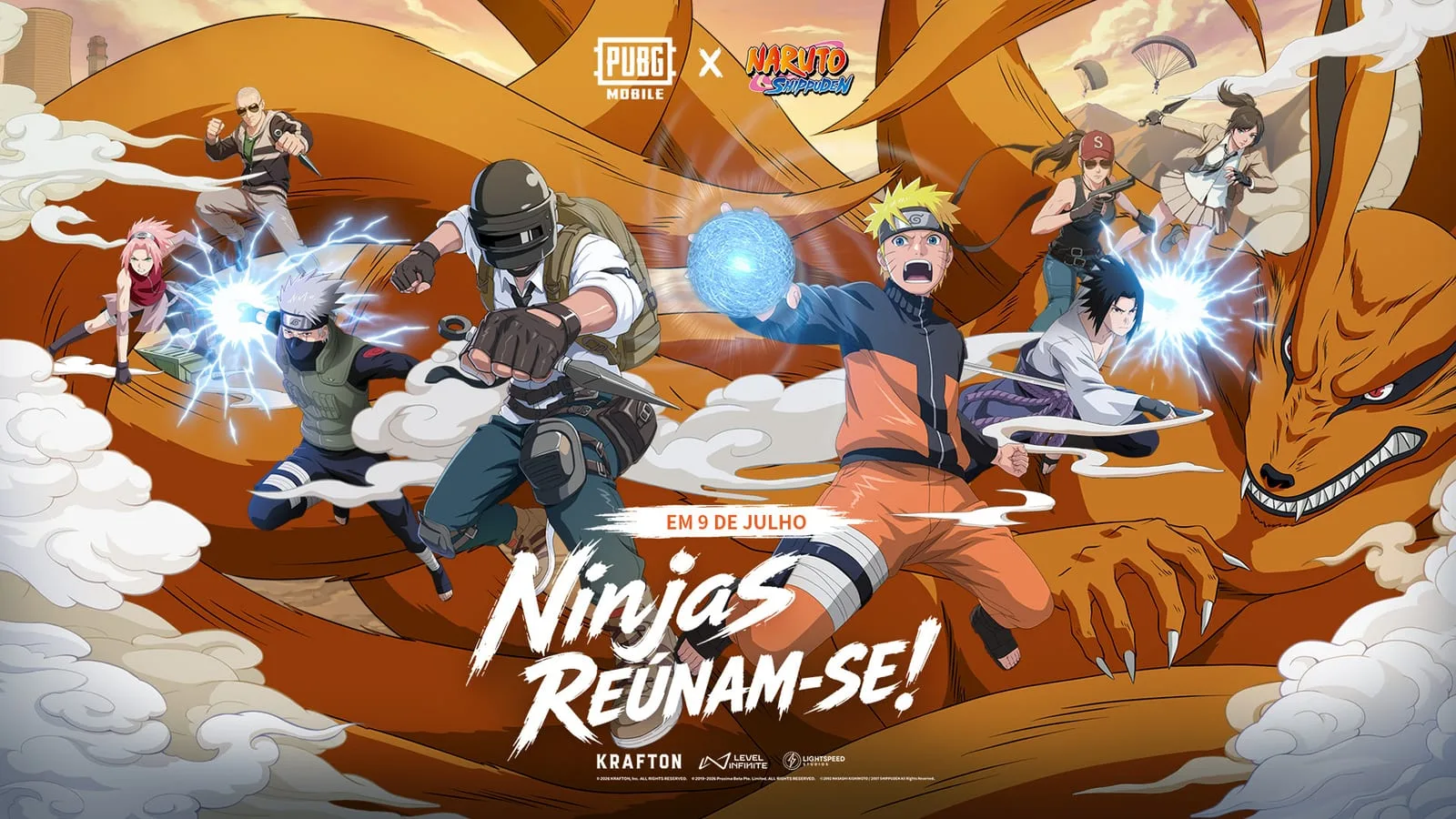 Personagem Naruto em arte promocional do crossover com PUBG Mobile