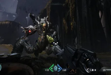 Screenshot de Doom: The Dark Ages mostrando combate intenso com efeitos visuais detalhados no PS5 Pro