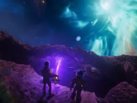 Screenshot de gameplay de Stars Reach mostrando planeta com ecossistema dinâmico