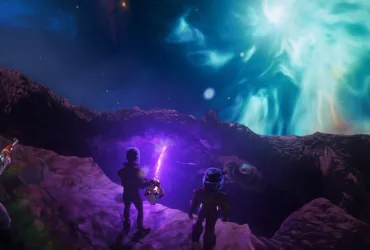 Screenshot de gameplay de Stars Reach mostrando planeta com ecossistema dinâmico
