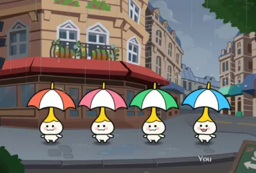 Screenshot de Rhythm Heaven Groove no Nintendo Switch com personagens coloridos e vibrantes