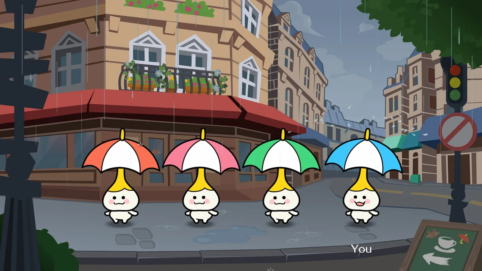 Screenshot de Rhythm Heaven Groove no Nintendo Switch com personagens coloridos e vibrantes