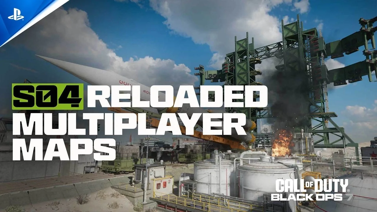 Screenshot do trailer oficial da Season 04 Reloaded de Call of Duty: Black Ops 7 mostrando um novo mapa multiplayer