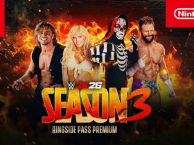 Screenshot do trailer oficial da Temporada 3 de WWE 2K26 no Nintendo Switch 2 mostrando luta no ringue